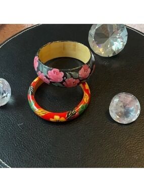 Vintage Wooden Bangle Bracelets Hand Painted